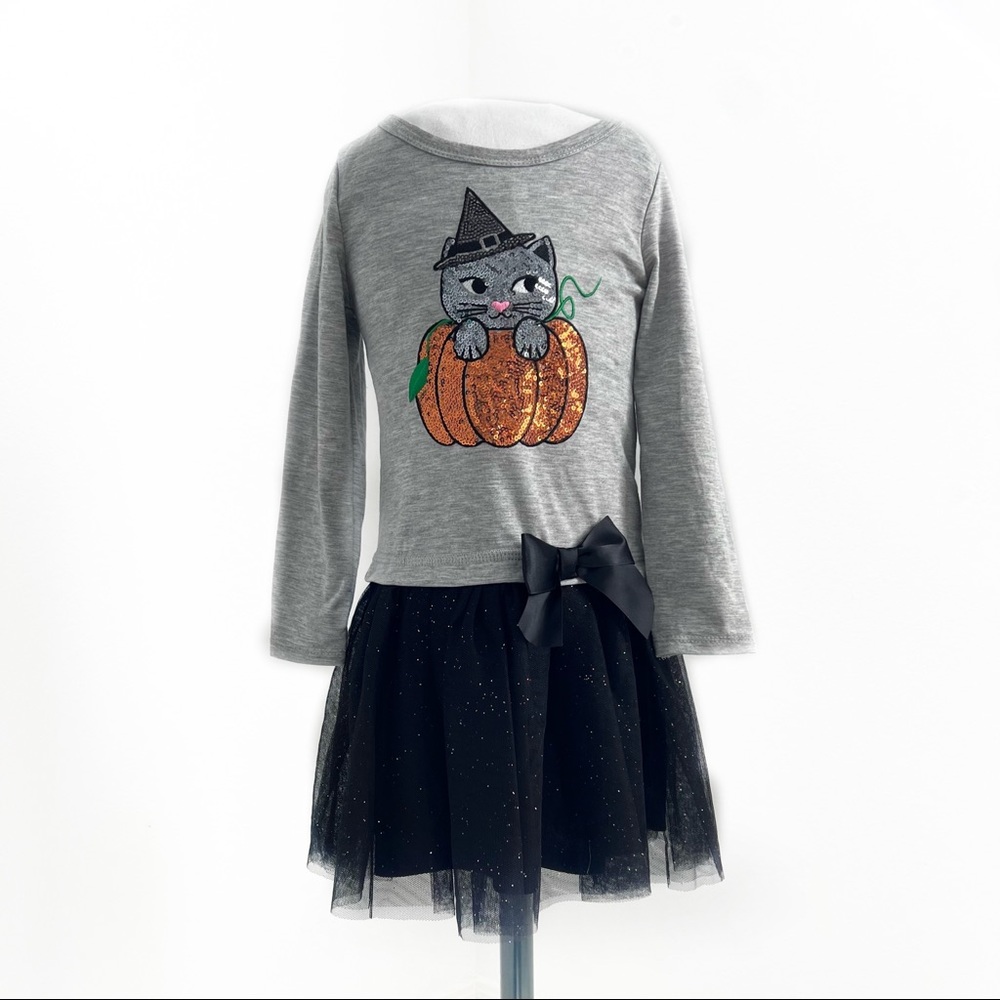 Girls Halloween Sequin Cat Pumpkin dress size 4